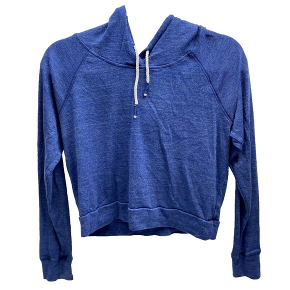 Women's Medium Lightweight Cropped Hoodie Shirt, Blue and White - Picture 1 of 12